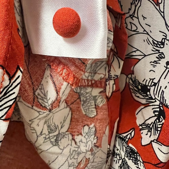 Orange Relaxed Pleated Blouse with Three-Quarter Sleeves -‎ XS / S - Picture 9 of 12